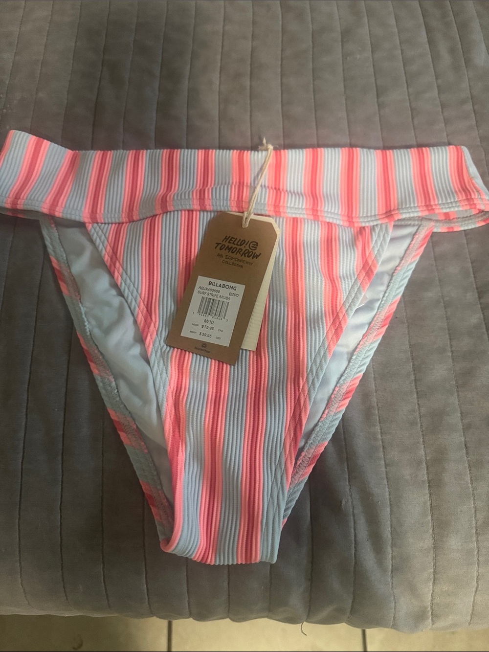 Billabong Coral Pink & Light Blue Striped Bikini Bottom